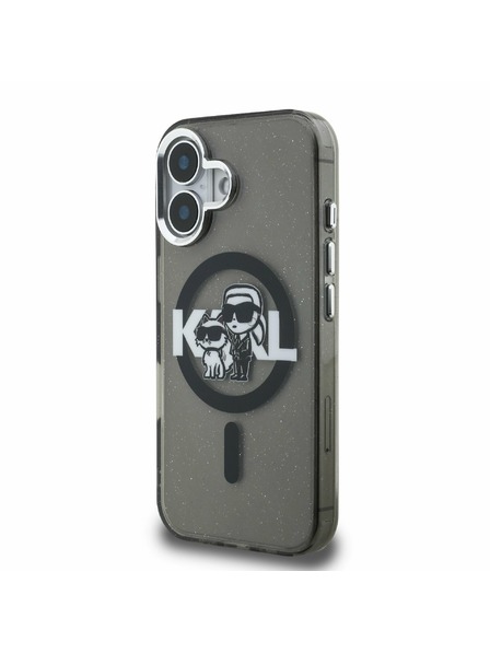 Karl Lagerfeld Karl Lagerfeld IML Trblietavý Karl a Choupette Náčrt MagSafe Zadný kryt pre iPhone 16 Čierny