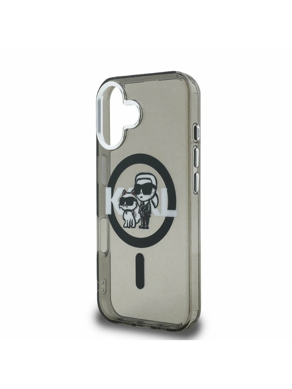 Karl Lagerfeld Karl Lagerfeld IML Trblietavý Karl a Choupette Náčrt MagSafe Zadný kryt pre iPhone 16 Čierny