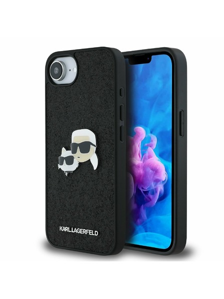 Karl Lagerfeld Karl Lagerfeld Fixed Glitter Metal K&CH zadný kryt pre iPhone 16e čierny
