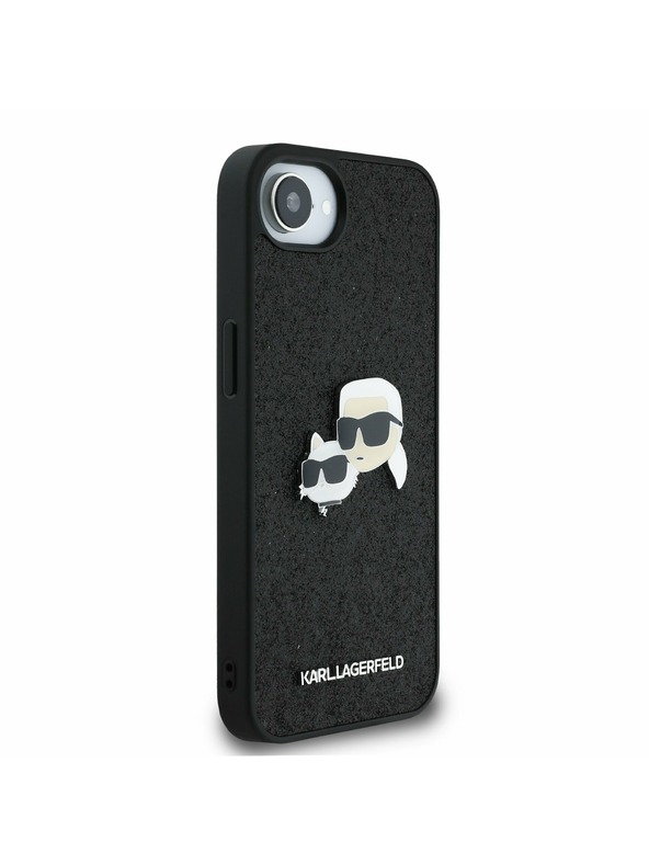 Karl Lagerfeld Karl Lagerfeld Fixed Glitter Metal K&CH zadný kryt pre iPhone 16e čierny