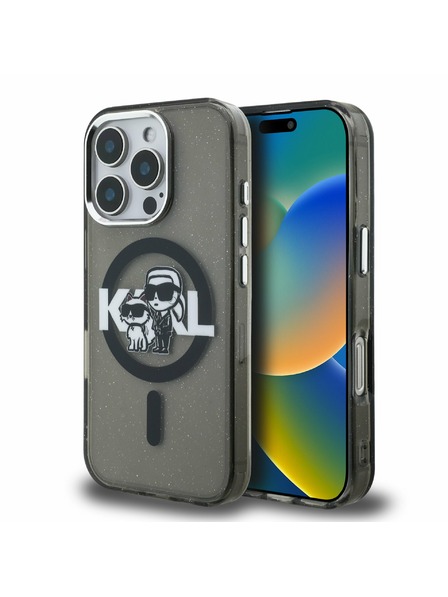 Karl Lagerfeld Karl Lagerfeld IML Glitter Karl and Choupette Sketch MagSafe zadný kryt pre iPhone 16 Pro čierny
