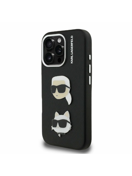 Karl Lagerfeld Karl Lagerfeld Grained PU K&CH Heads zadný kryt pre iPhone 16 Pro Max čierny