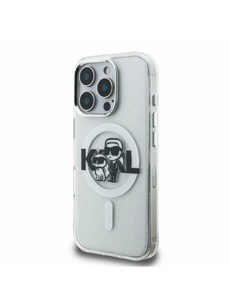 Karl Lagerfeld Karl Lagerfeld IML Glitter Karl and Choupette Sketch MagSafe zadný kryt pre iPhone 16 Pro Max transparentný