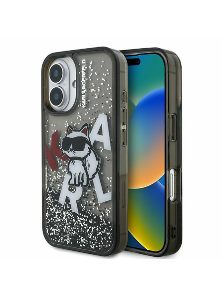 Karl Lagerfeld Karl Lagerfeld Liquid Glitter Scattered Choupette zadný kryt pre iPhone 16 čierny