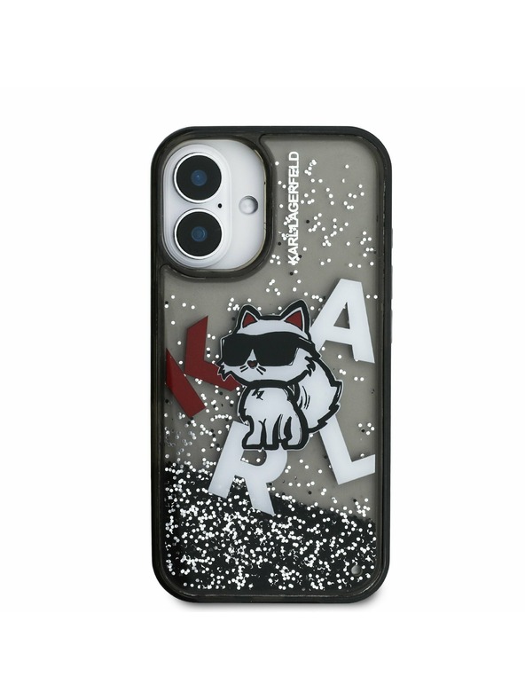 Karl Lagerfeld Karl Lagerfeld Liquid Glitter Scattered Choupette zadný kryt pre iPhone 16 čierny