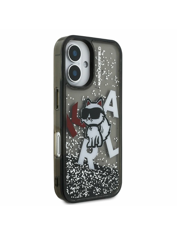 Karl Lagerfeld Karl Lagerfeld Liquid Glitter Scattered Choupette zadný kryt pre iPhone 16 čierny