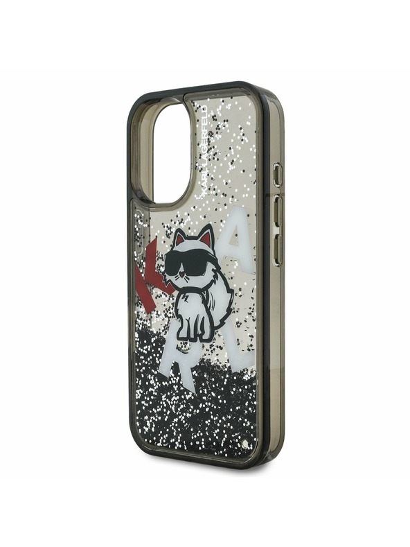 Karl Lagerfeld Karl Lagerfeld Liquid Glitter Scattered Choupette zadný kryt pre iPhone 16 čierny