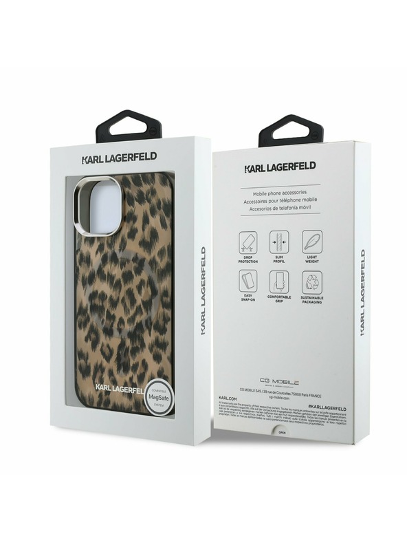 Karl Lagerfeld Karl Lagerfeld IML Leopardí MagSafe Zadný kryt pre iPhone 15 Hnedý