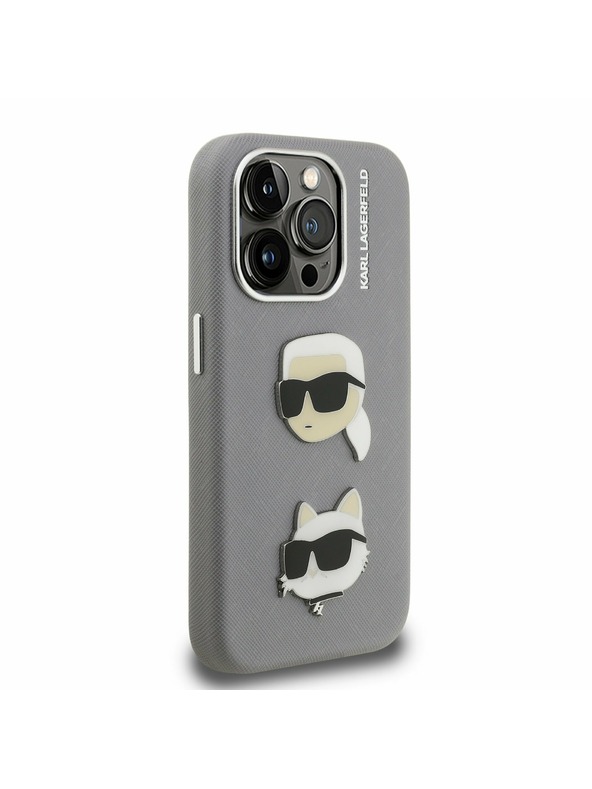 Karl Lagerfeld Karl Lagerfeld Grained PU K&CH Heads Zadný Kryt pre iPhone 15 Pro Grey