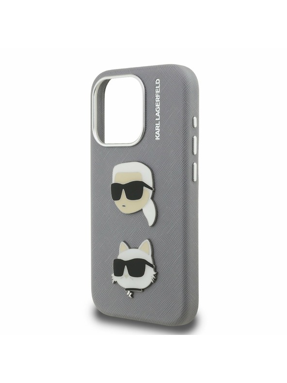 Karl Lagerfeld Karl Lagerfeld Grained PU K&CH Heads Zadný Kryt pre iPhone 15 Pro Grey