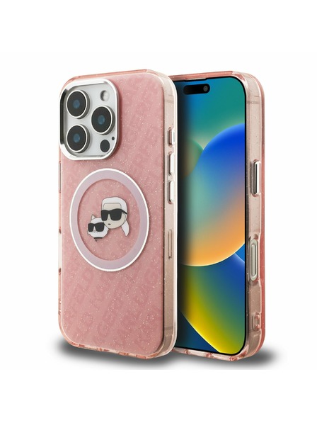 Karl Lagerfeld Karl Lagerfeld IML K&CH Heads Opakované Logo MagSafe Zadný Kryt pre iPhone 16 Pro Pink