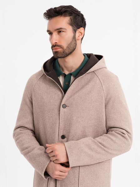 Ombre Clothing Pánsky melírovaný dlhý kabát s kapucňou Ombre Clothing