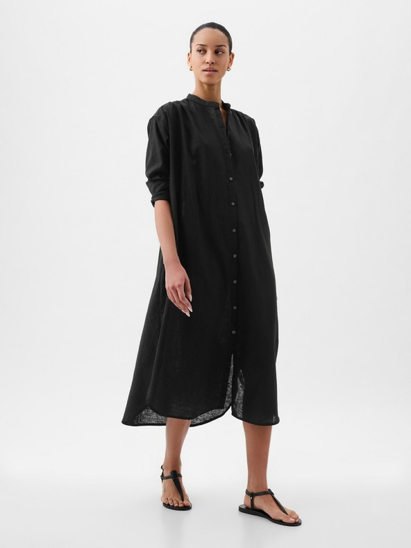 GAP Ľanové košeľové oversize šaty GAP