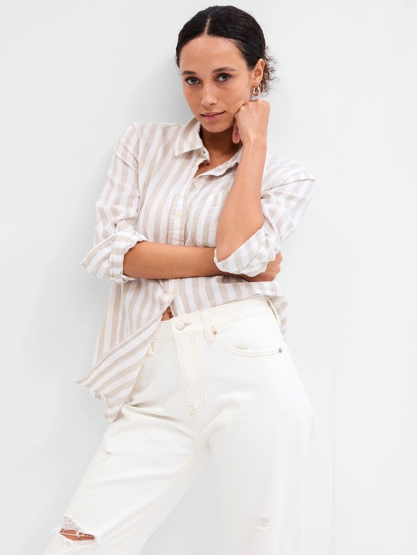 GAP Ľanová pruhovaná košeľa GAP