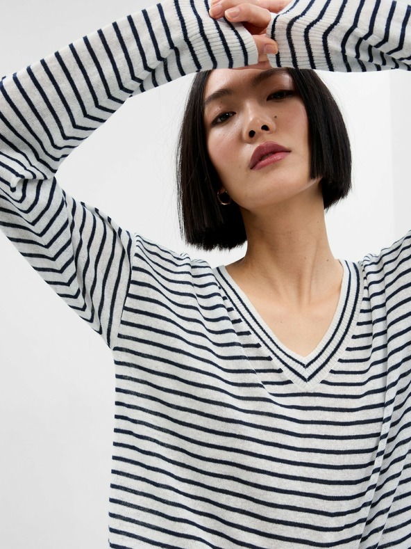 GAP Ľanový pruhovaný sveter GAP