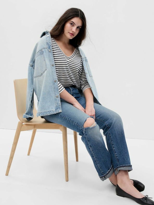 GAP Ľanový pruhovaný sveter GAP