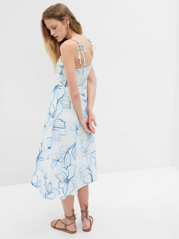 GAP Ľanové vzorované midi šaty GAP