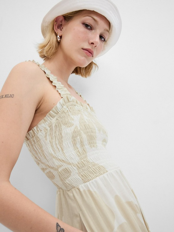 GAP Ľanové kvetované maxi šaty GAP