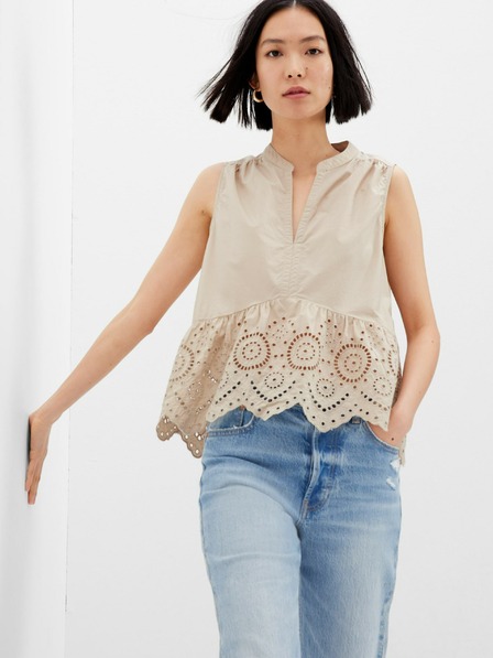 GAP Bavlnený peplum crop top s čipkou GAP