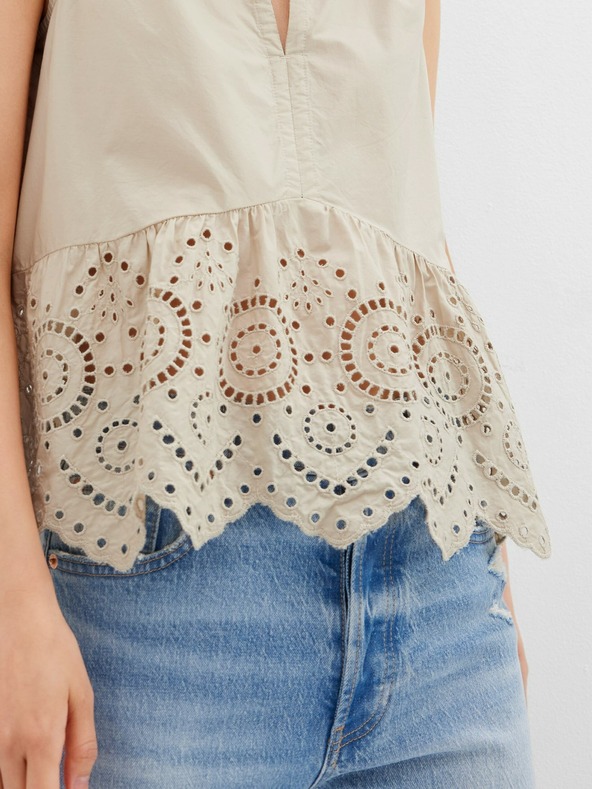 GAP Bavlnený peplum crop top s čipkou GAP