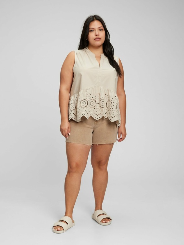 GAP Bavlnený peplum crop top s čipkou GAP