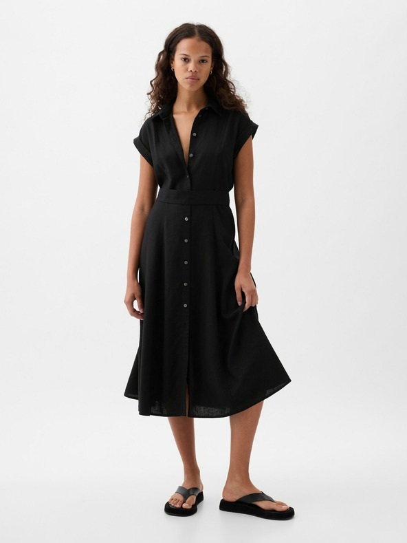 GAP Ľanové košeľové midi šaty GAP