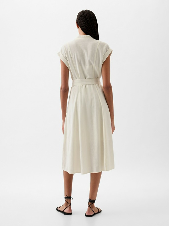 GAP Ľanové košeľové midi šaty GAP