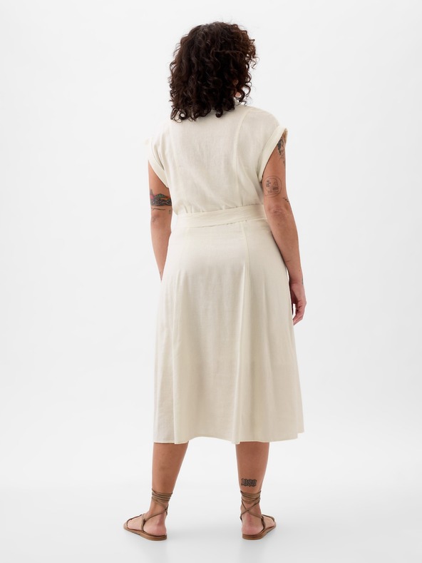GAP Ľanové košeľové midi šaty GAP