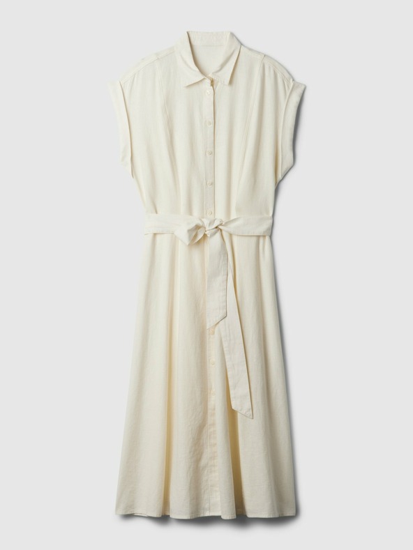 GAP Ľanové košeľové midi šaty GAP