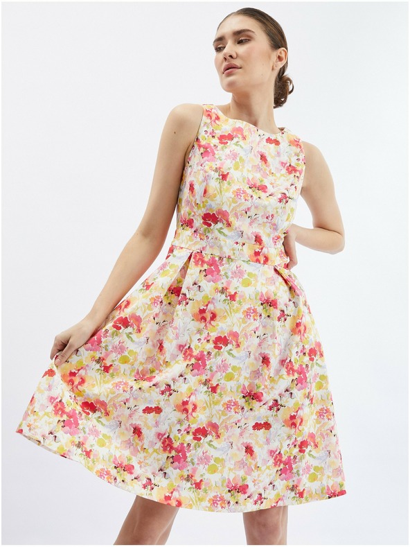 Orsay Červené a krémové dámske kvetinové šaty ORSAY