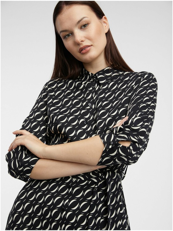 Orsay Čierne dámske vzorované košeľové šaty ORSAY