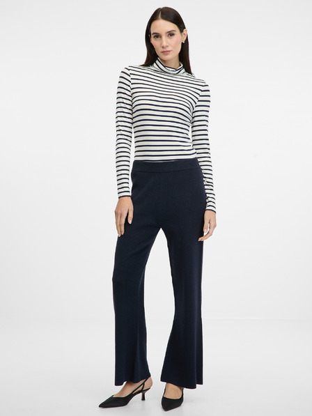 Orsay Tmavo modré dámske pruhované tričko s dlhým rukávom ORSAY