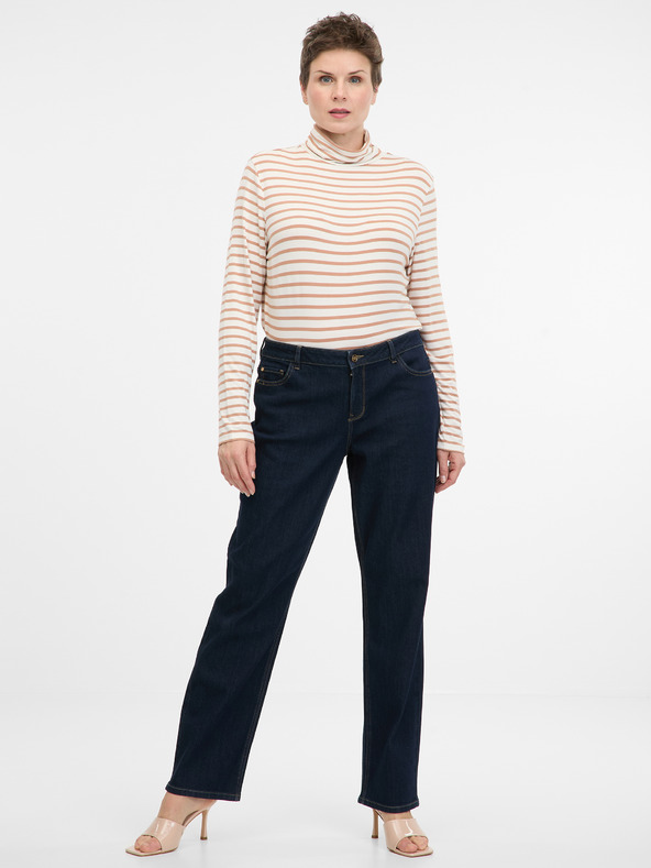 Orsay Béžové dámske pruhované tričko s dlhým rukávom ORSAY