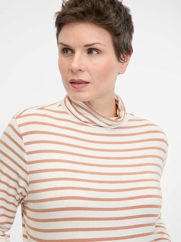 Orsay Béžové dámske pruhované tričko s dlhým rukávom ORSAY
