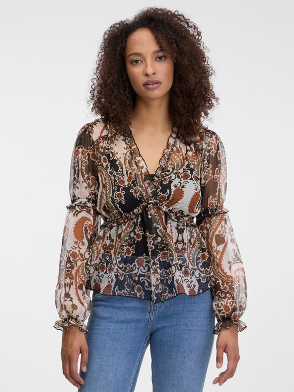 Orsay Hnedá dámska vzorovaná blúzka ORSAY