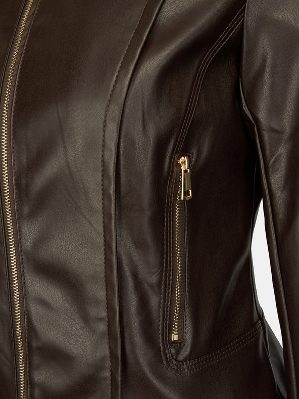 Orsay Tmavo hnedá dámska kožená bunda ORSAY