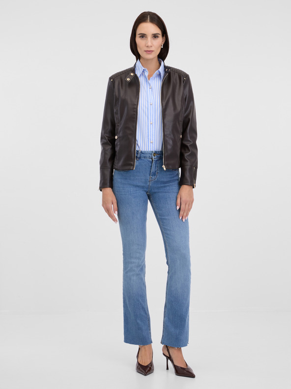 Orsay Tmavo hnedá dámska kožená bunda ORSAY