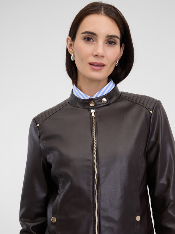 Orsay Tmavo hnedá dámska kožená bunda ORSAY