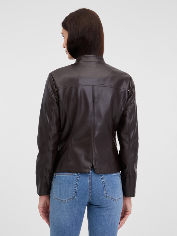Orsay Tmavo hnedá dámska kožená bunda ORSAY
