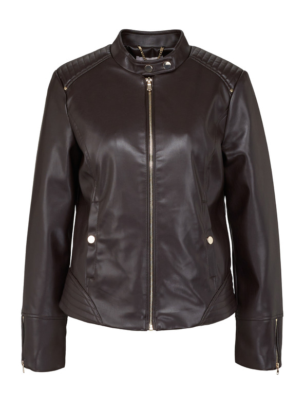 Orsay Tmavo hnedá dámska kožená bunda ORSAY