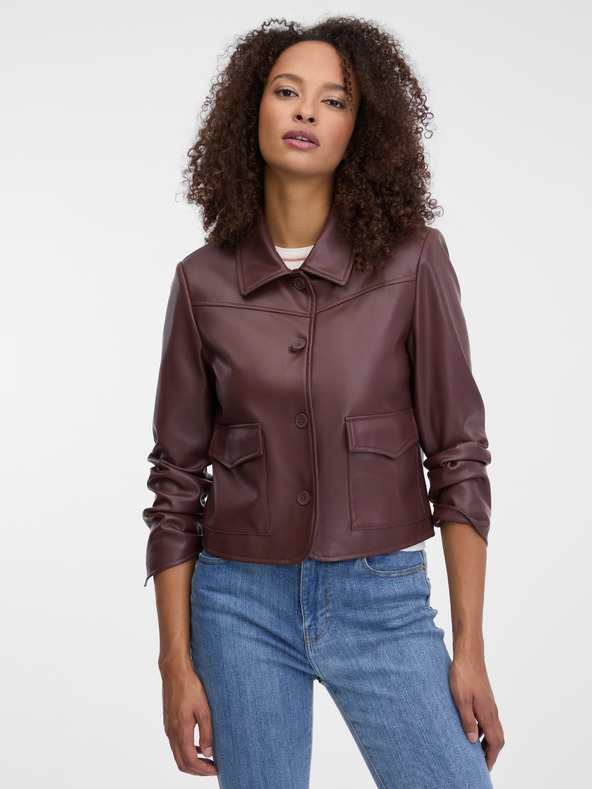 Orsay Tmavo hnedá dámska kožená bunda ORSAY