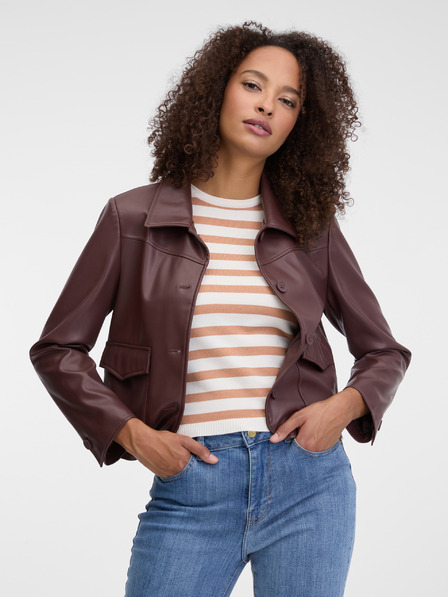 Orsay Tmavo hnedá dámska kožená bunda ORSAY