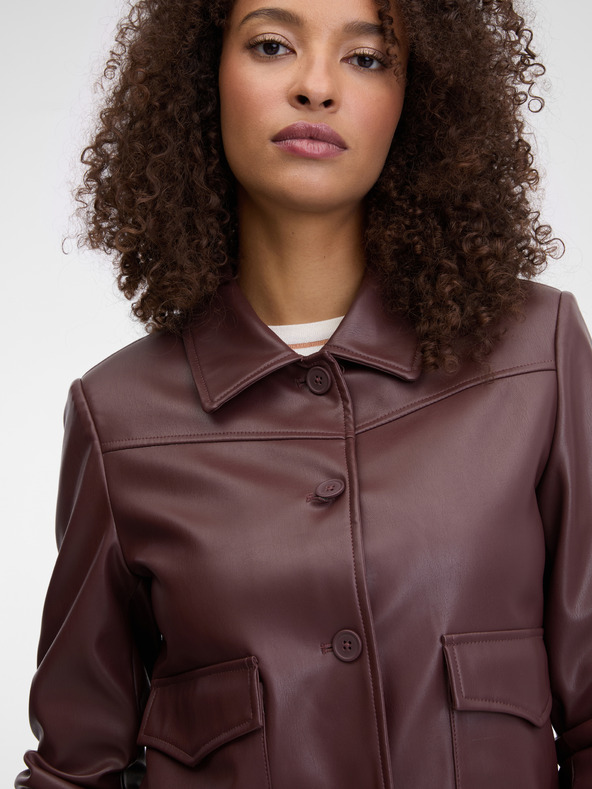 Orsay Tmavo hnedá dámska kožená bunda ORSAY