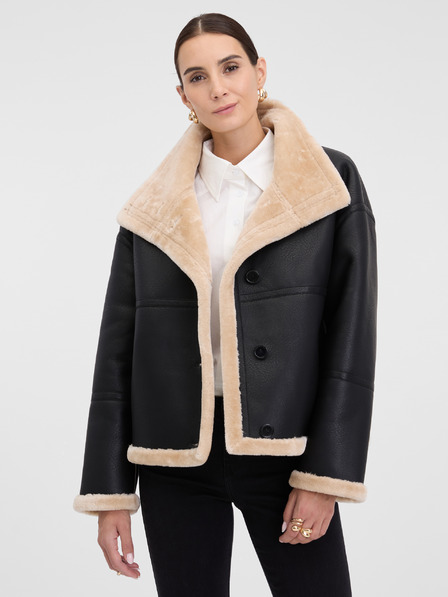 Orsay Čierna dámska kožená bunda s kožúškom ORSAY