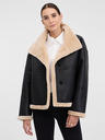 Orsay Čierna dámska kožená bunda s kožúškom ORSAY