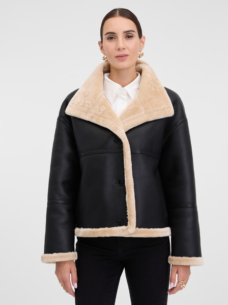 Orsay Čierna dámska kožená bunda s kožúškom ORSAY