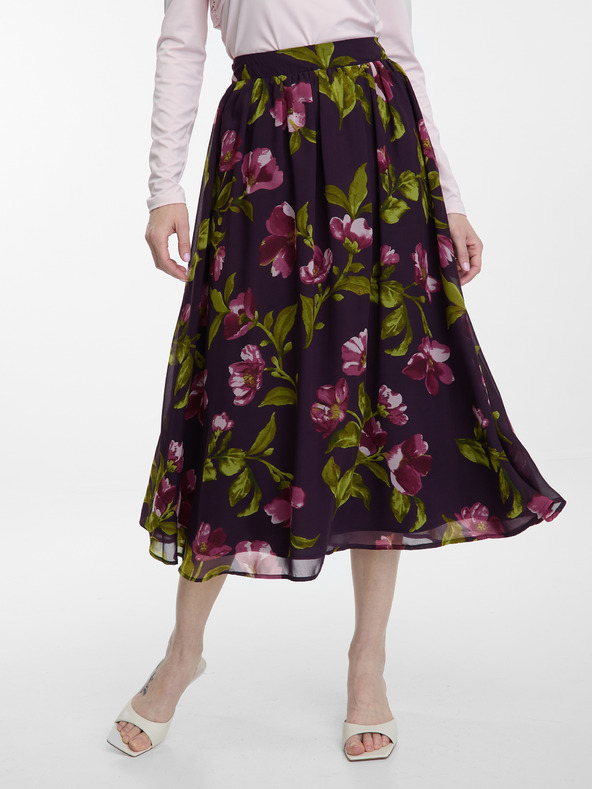 Orsay Fialová dámska midi sukňa s kvetinovým vzorom ORSAY