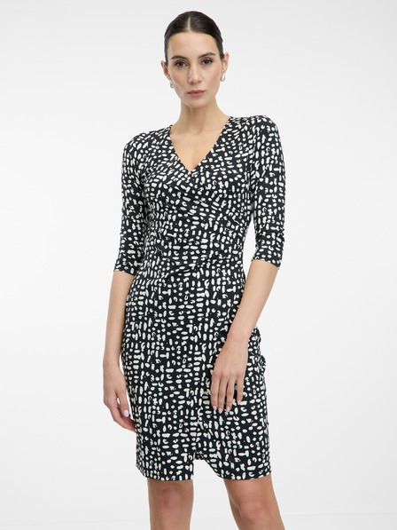 Orsay Čierne dámske vzorované šaty ku kolenám ORSAY