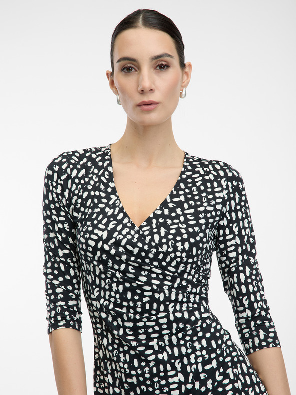 Orsay Čierne dámske vzorované šaty ku kolenám ORSAY