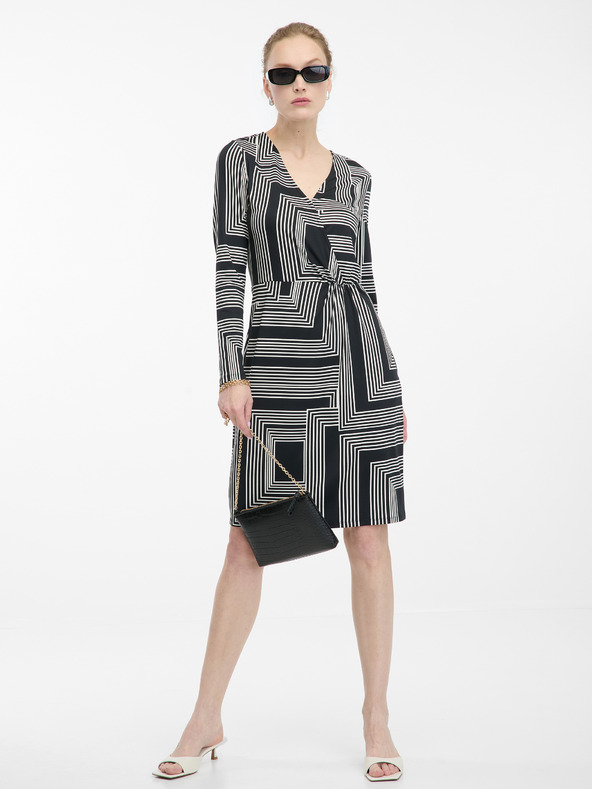 Orsay Čierne dámske vzorované šaty ku kolenám ORSAY